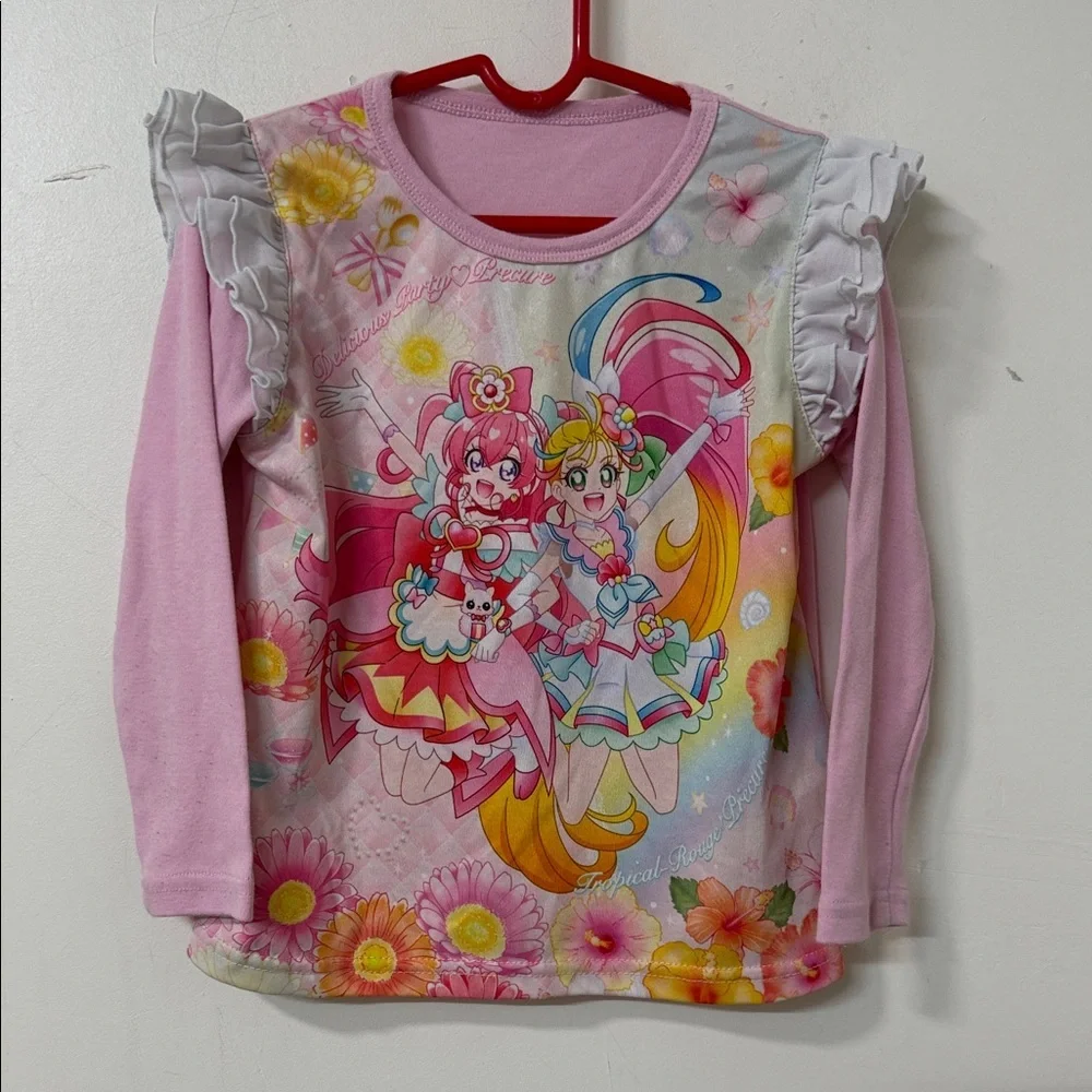 Charming Pink Long Sleeve Kids' Shirt with Cartoon Design vintage